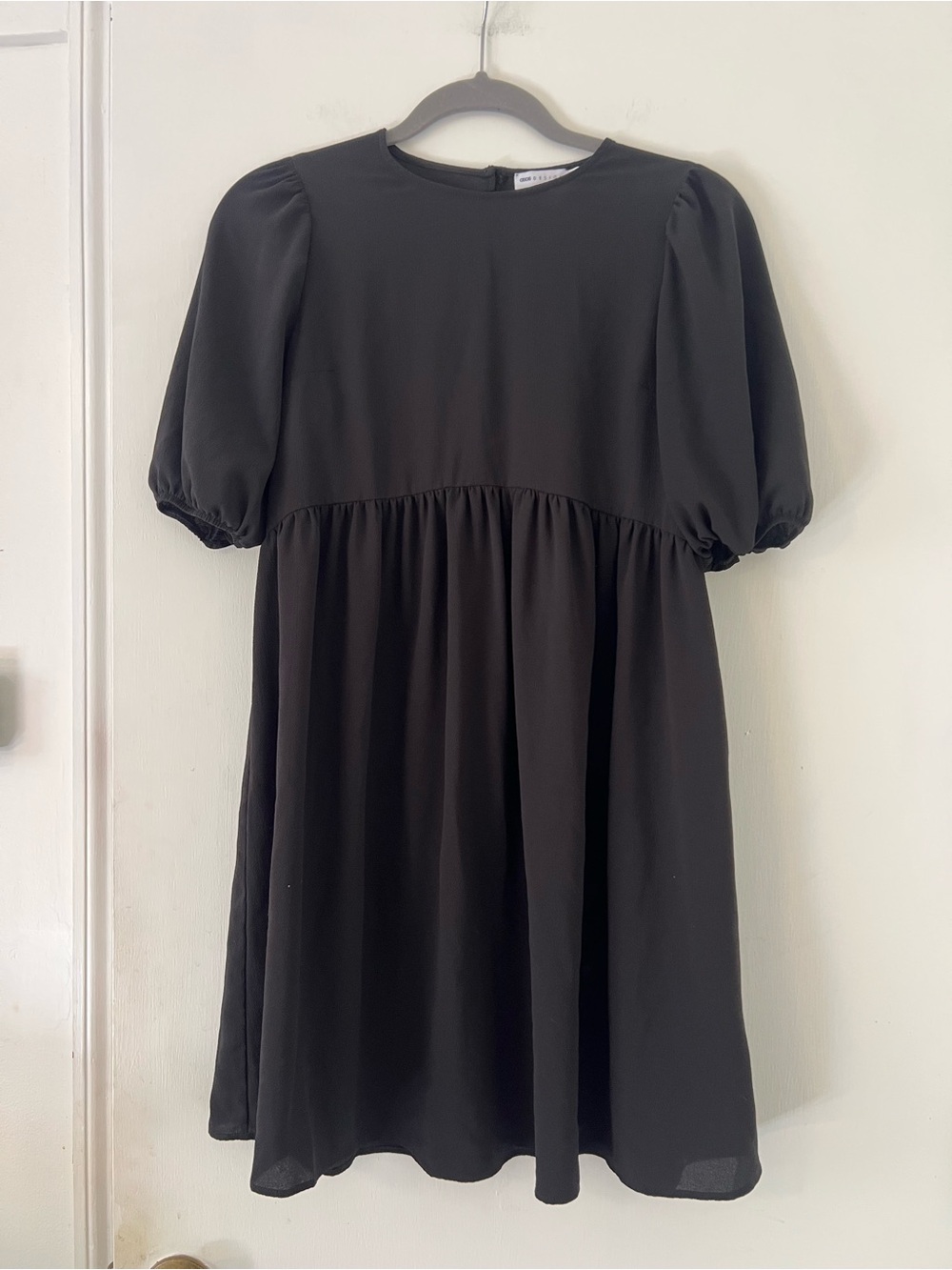 ASOS Black Puff Sleeve Gathered Waist Mini Dress size 4